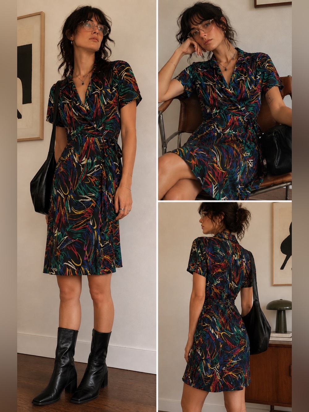 Vintage Psychedelic 70s Short Sleeve Silk Wrap Dress